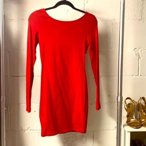 Long sleeve body con red dress